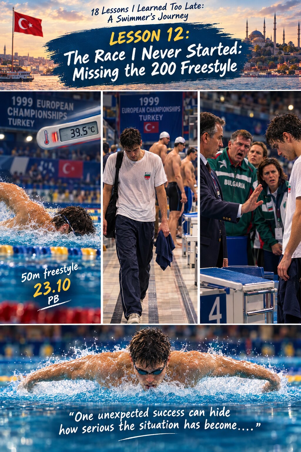 Illustrated Lesson 12 from Valentin Milkov’s swimming journey, The Race I Never Started