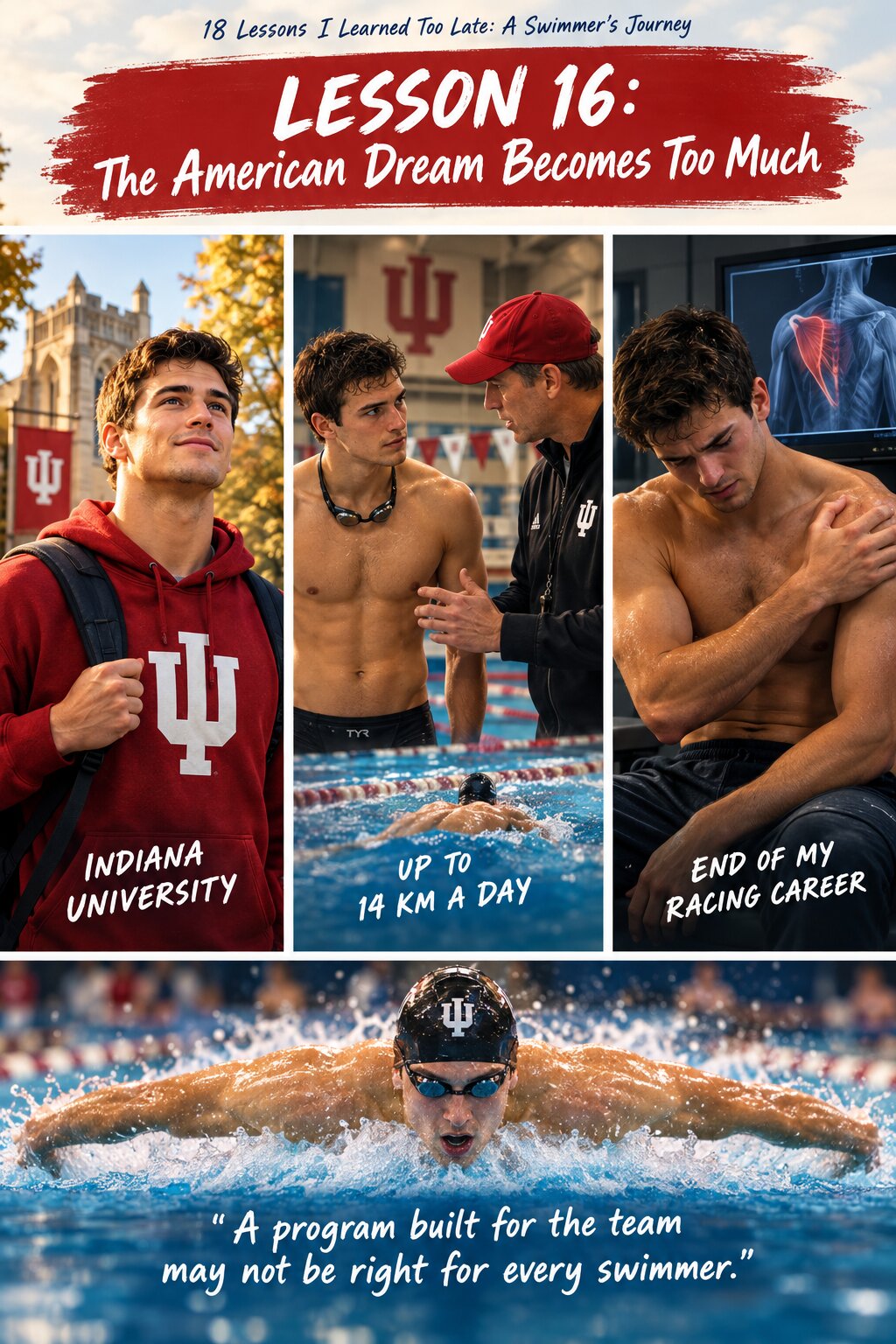 Illustrated Lesson 16 from Valentin Milkov’s swimming journey, The American Dream Becomes Too Much