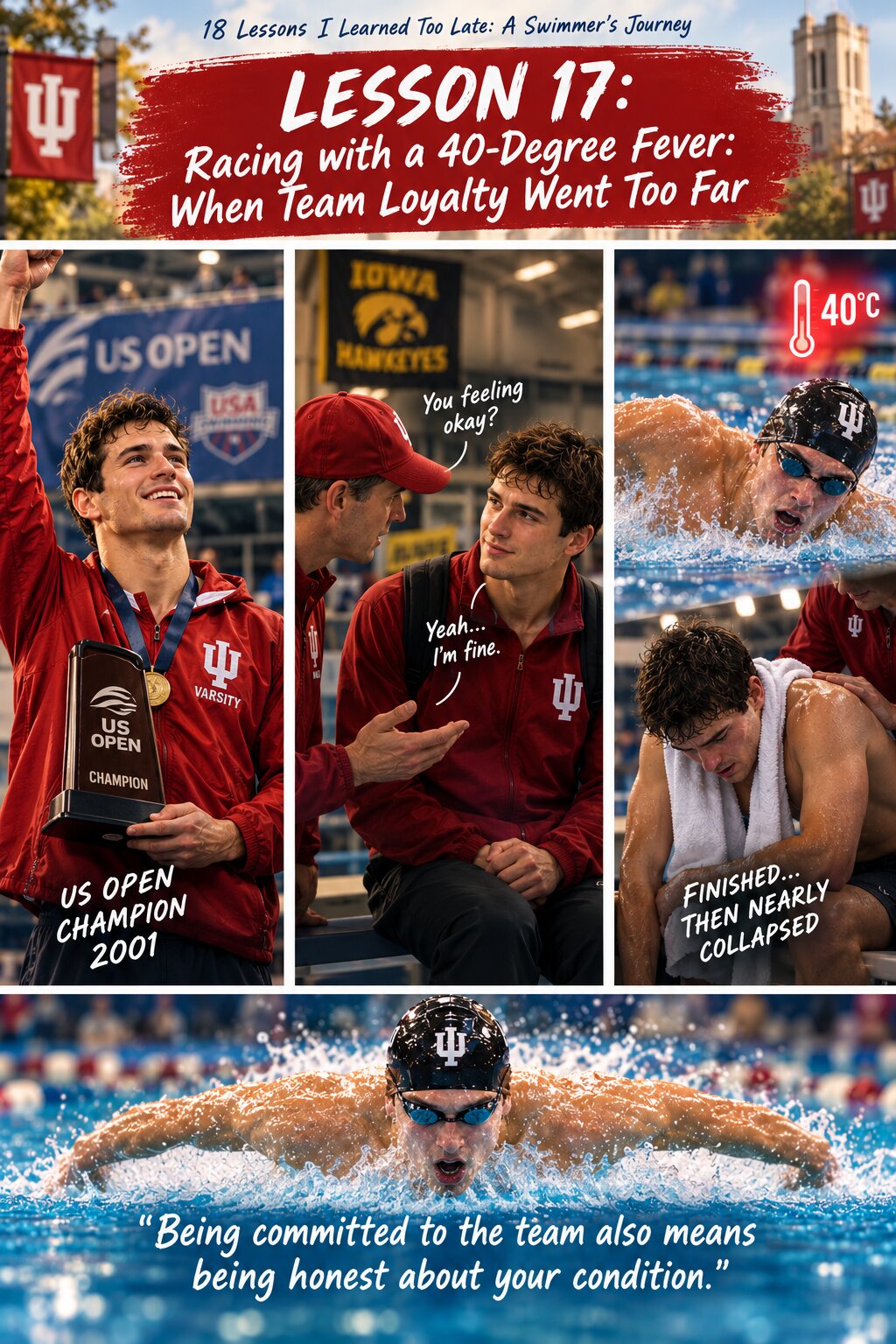 Illustrated Lesson 17 from Valentin Milkov’s swimming journey, Racing with a 40 degree fever