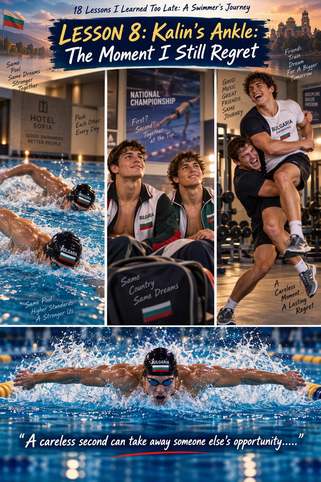Illustrated Lesson 8 from Valentin Milkov’s swimming journey, Kalin’s Ankle